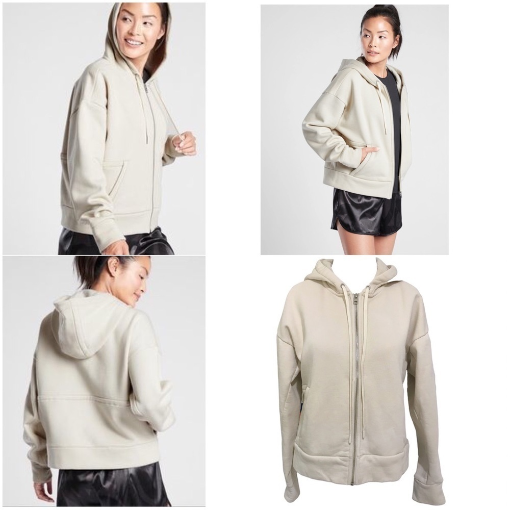 Athleta Cream Tenacity Hoodie Zip Up Sweater Size Small